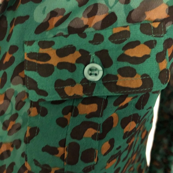 Mine Green + Animal Print Tie Blouse - Picture 7 of 13